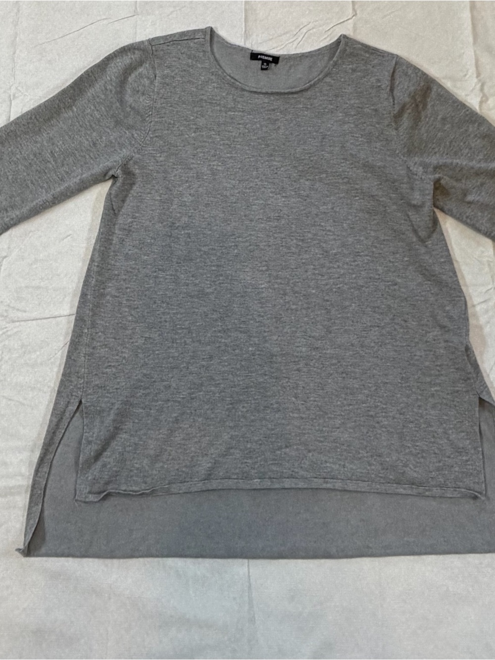 Premise Gray Knit Tunic Sweater Layered Chiffon Hem Side Slit XL